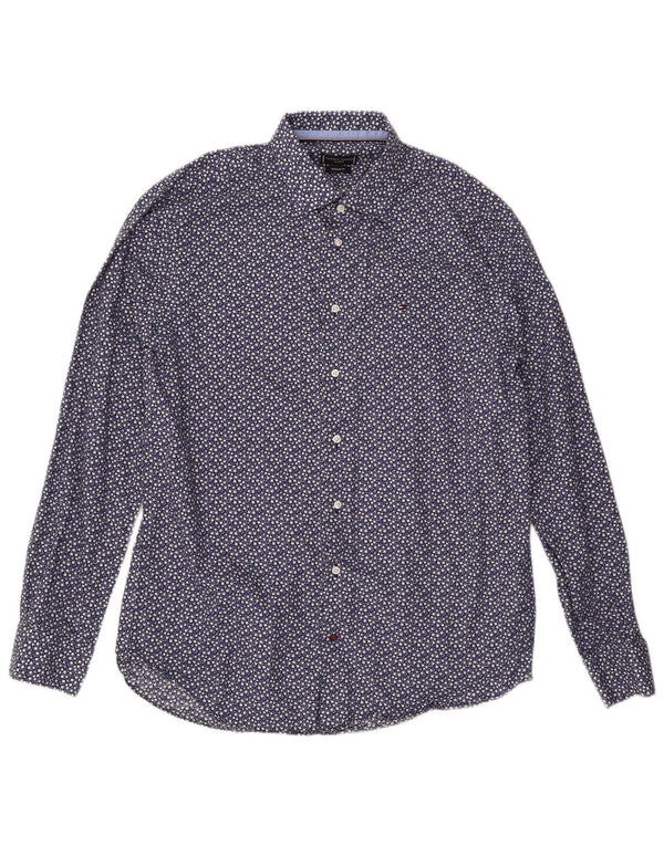 Tommy Hilfiger Mens Regular Fit Shirt Size 44 17 1/2 XL Navy Blue Floral