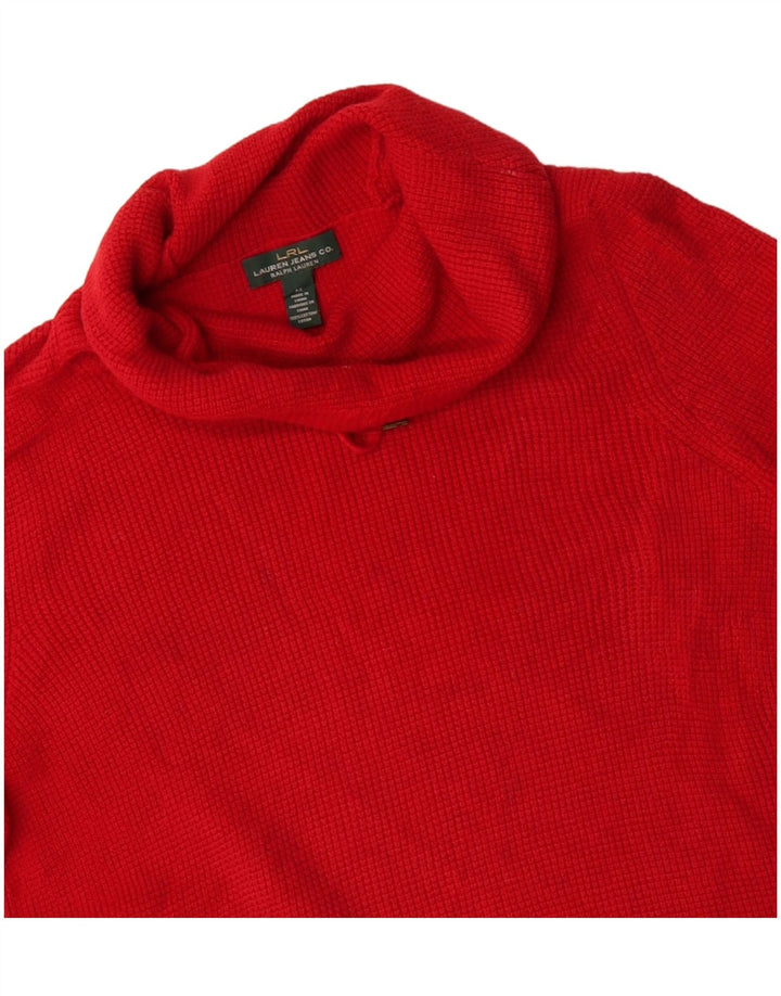 Maglione maglione collo alto da donna Ralph Lauren UK 14 cotone rosso medio
