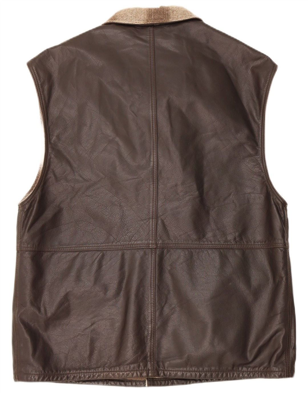 Gilet in pelle da uomo vintage IT 48 in pelle color block marrone medio
