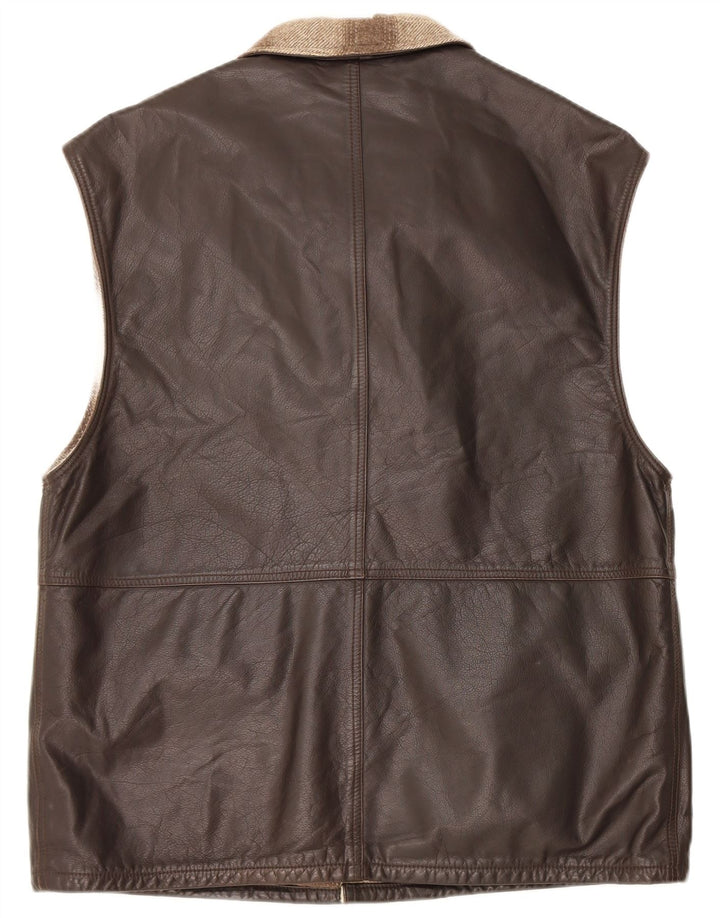 Gilet in pelle da uomo vintage IT 48 in pelle color block marrone medio