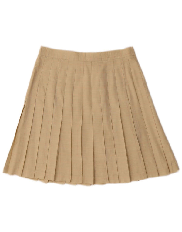 Gonna a pieghe vintage da donna a coltello IT 44 media W28 viscosa a quadri beige