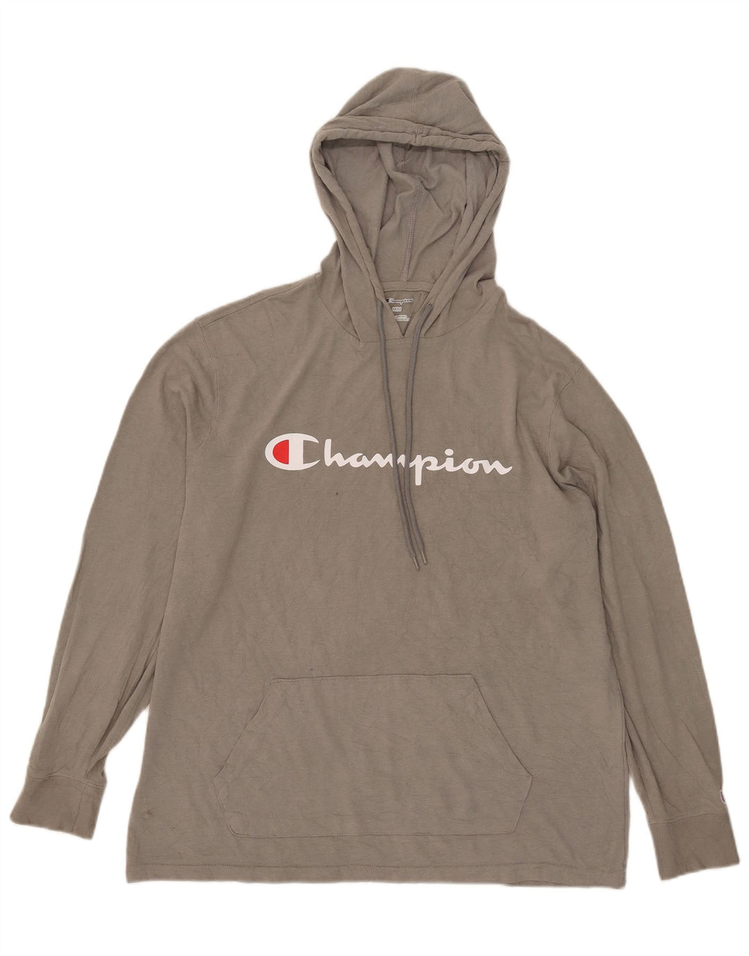 Top grafico da uomo con cappuccio Champion a maniche lunghe grigio medio