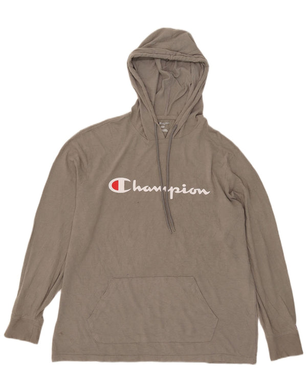 Top grafico da uomo con cappuccio Champion a maniche lunghe grigio medio