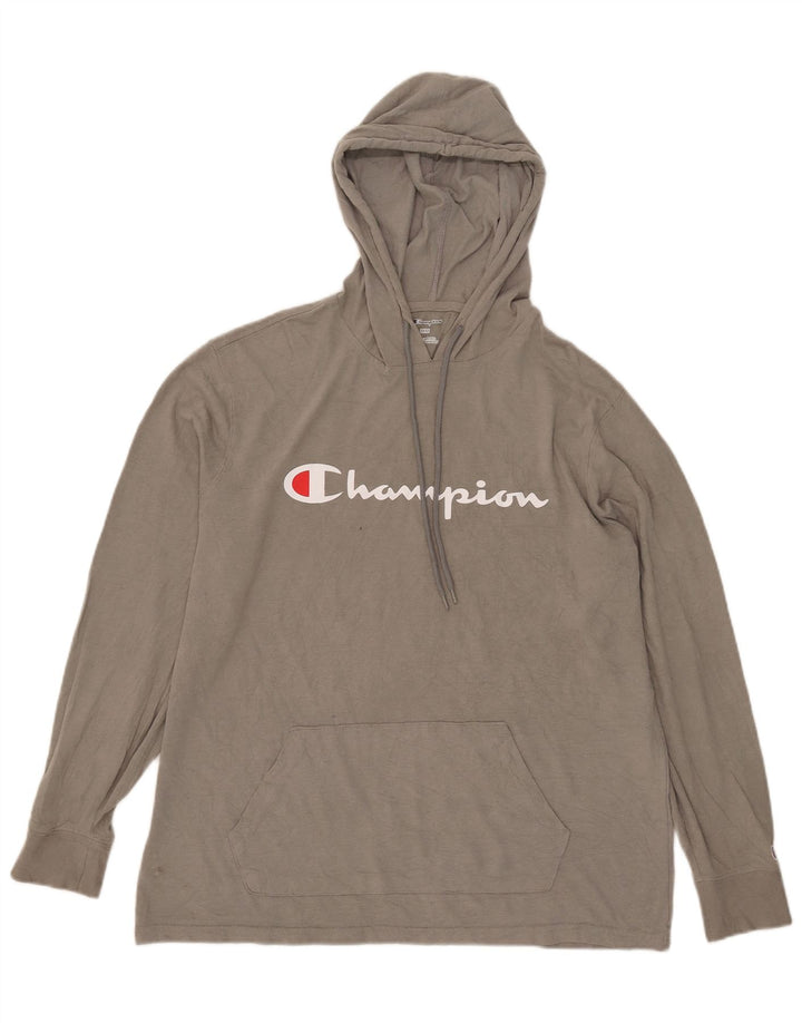 Top grafico da uomo con cappuccio Champion a maniche lunghe grigio medio
