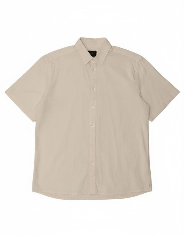 Camicia Sisley da uomo a maniche corte, vestibilità regolare, in lino bianco medio