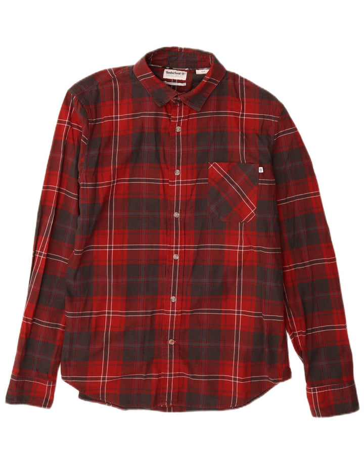 Camicia da uomo in flanella slim fit Timberland in cotone a quadri rosso medio