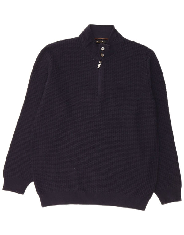 Massimo Dutti Maglione da uomo con zip e collo grande in cotone blu navy