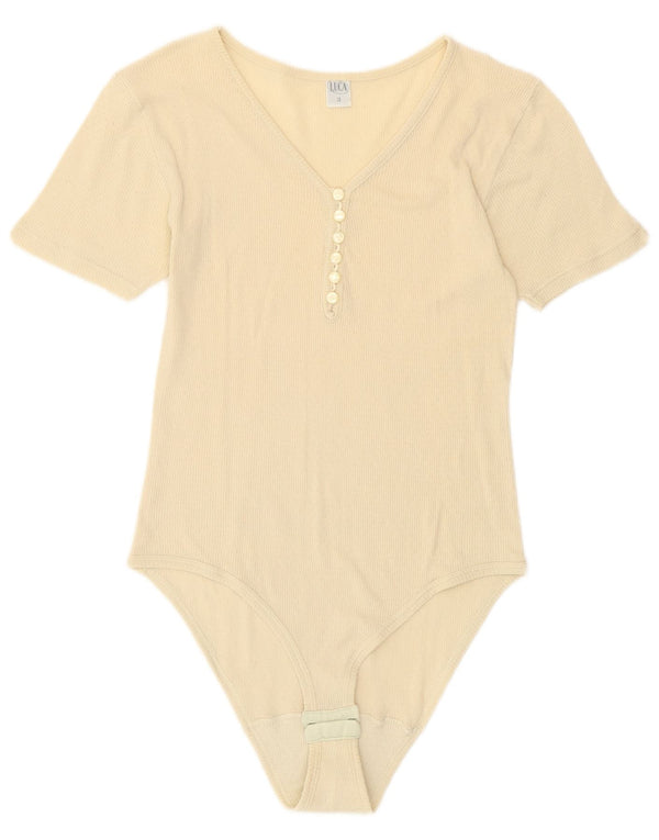 Body vintage da donna UK 8 piccolo bianco sporco