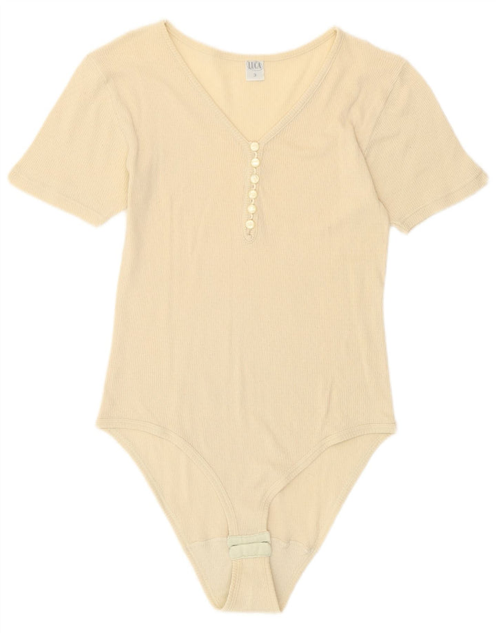 Body vintage da donna UK 8 piccolo bianco sporco