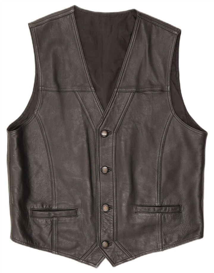 Gilet in pelle da uomo vintage grande in pelle nera
