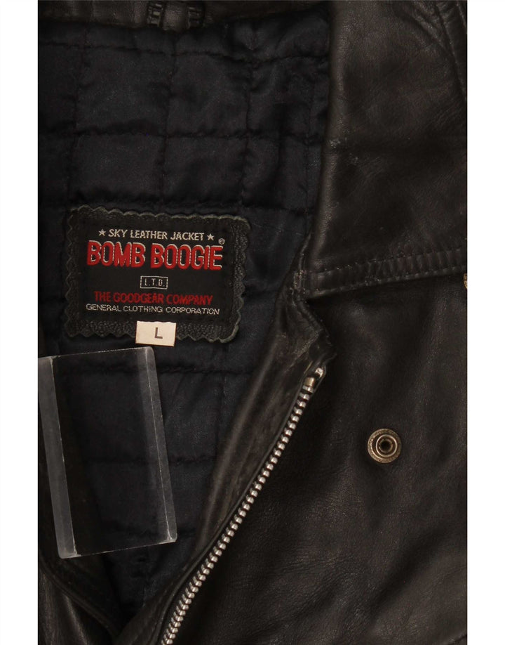 Bomb Boogie Giacca da motociclista in pelle da uomo UK 40 Large Nera