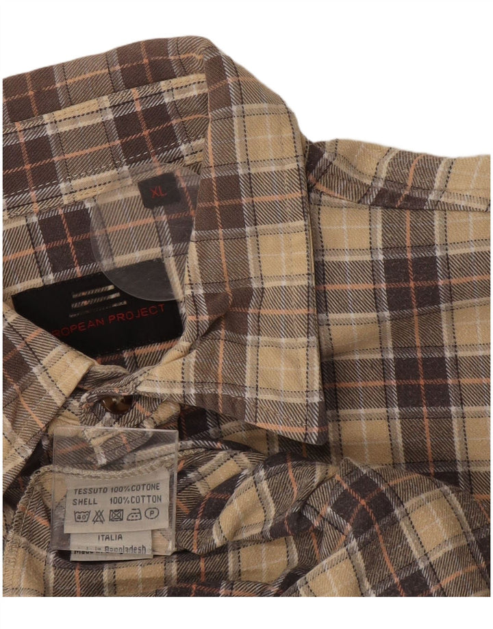 Camicia in flanella a quadri da uomo del progetto europeo XL in cotone scozzese beige