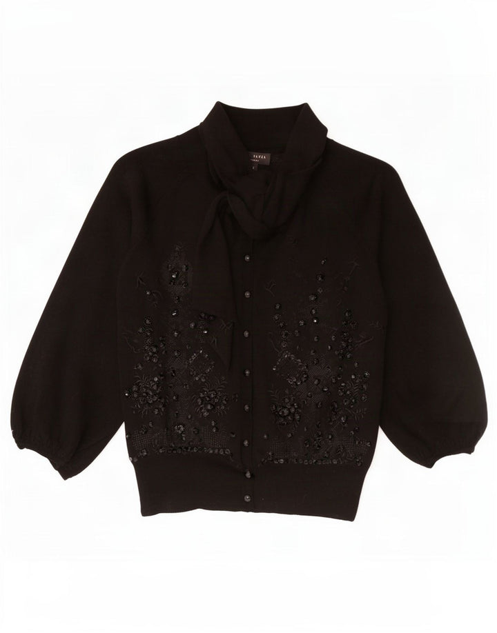 Maglione cardigan con maniche a 3/4 da donna Ted Baker taglia 2 piccolo floreale nero
