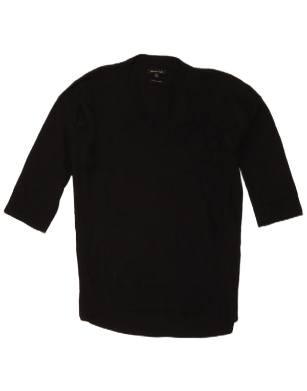 Massimo Dutti Maglione da donna con scollo a V maniche a 3/4 UK 10 piccolo nero