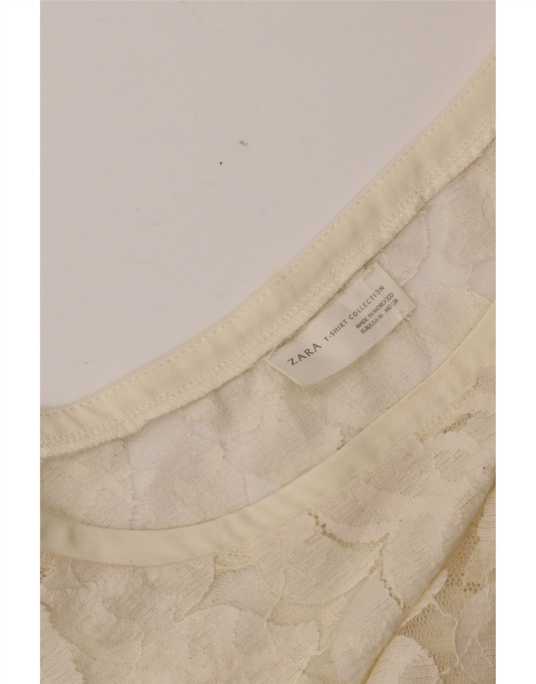 Top in camicetta di pizzo da donna Zara UK 12 medio bianco sporco floreale