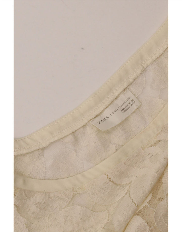 Top in camicetta di pizzo da donna Zara UK 12 medio bianco sporco floreale