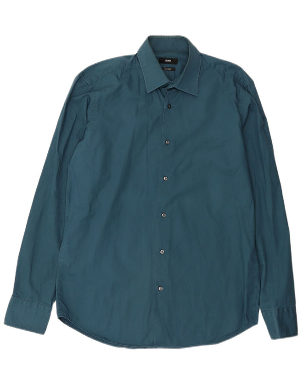 Camicia da uomo vestibilità regolare Hugo Boss taglia 39 cotone blu medio