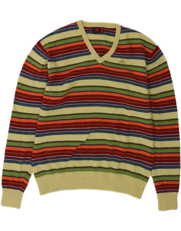 Maglione Kappa da uomo con scollo a V XL in lana a righe multicolore