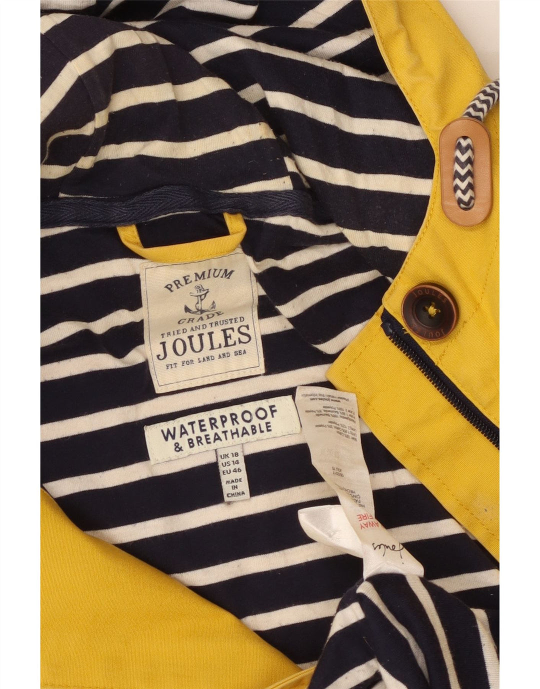 JOULES Giacca a vento con cappuccio da donna UK 18 XL Cotone giallo