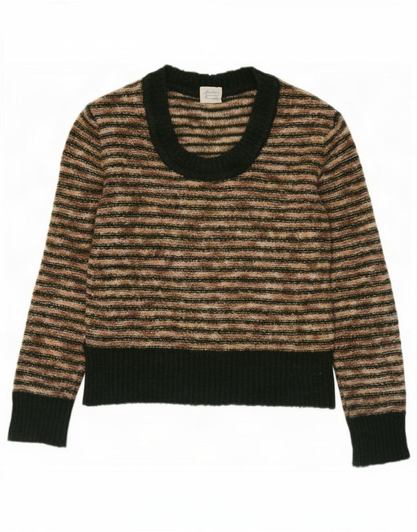 Maglione vintage da donna con scollo a barchetta UK 14 a righe beige medio