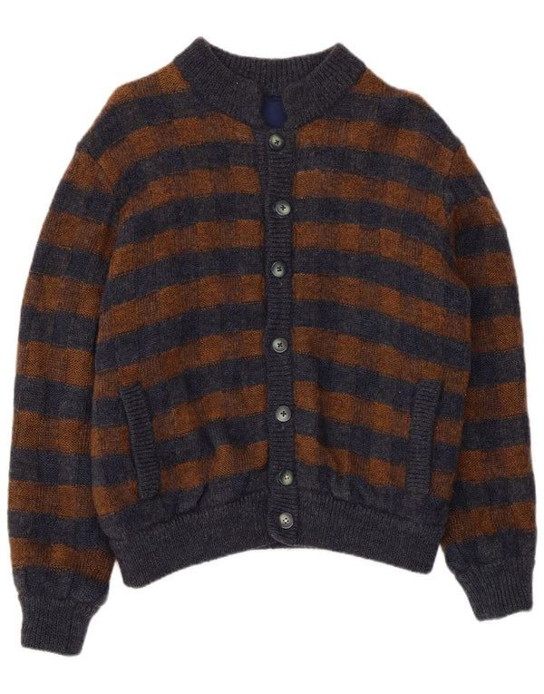 Maglione cardigan da donna vintage UK 14 lana a righe blu navy media