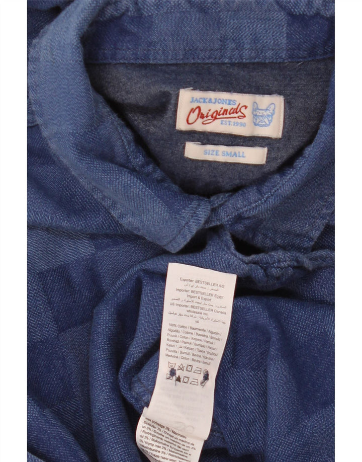 Camicia da uomo Jack & Jones piccola in cotone a quadretti blu
