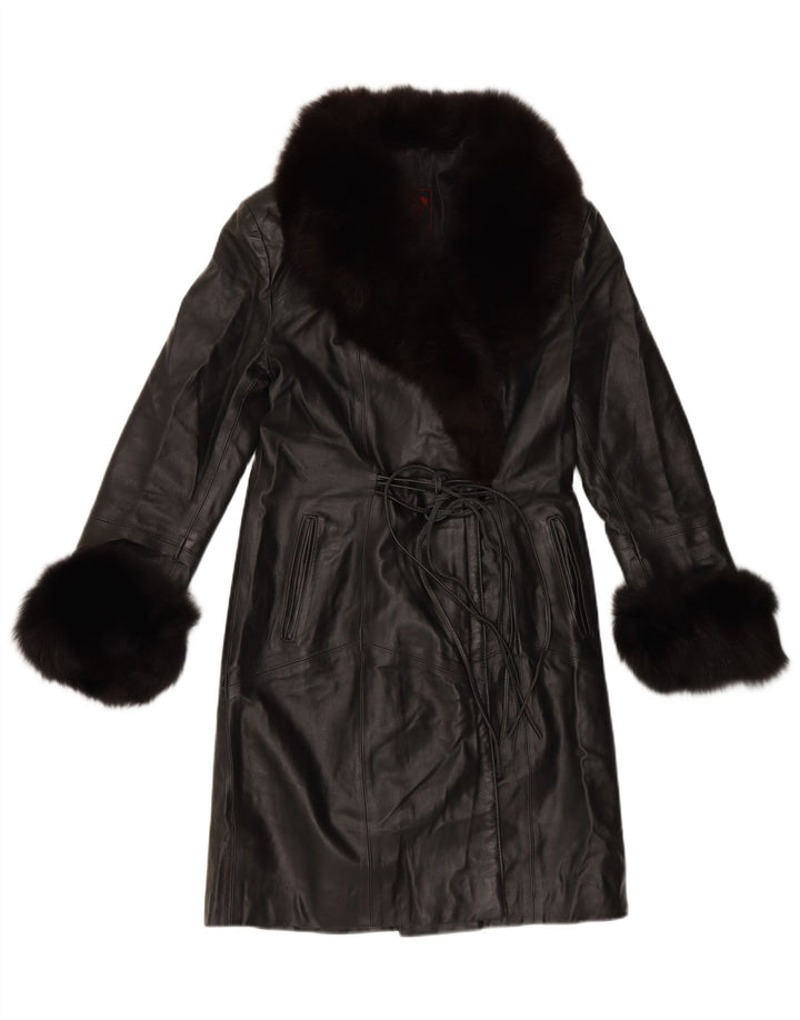 Cappotto in pelle da donna VINTAGE IT 46 Large in pelle nera