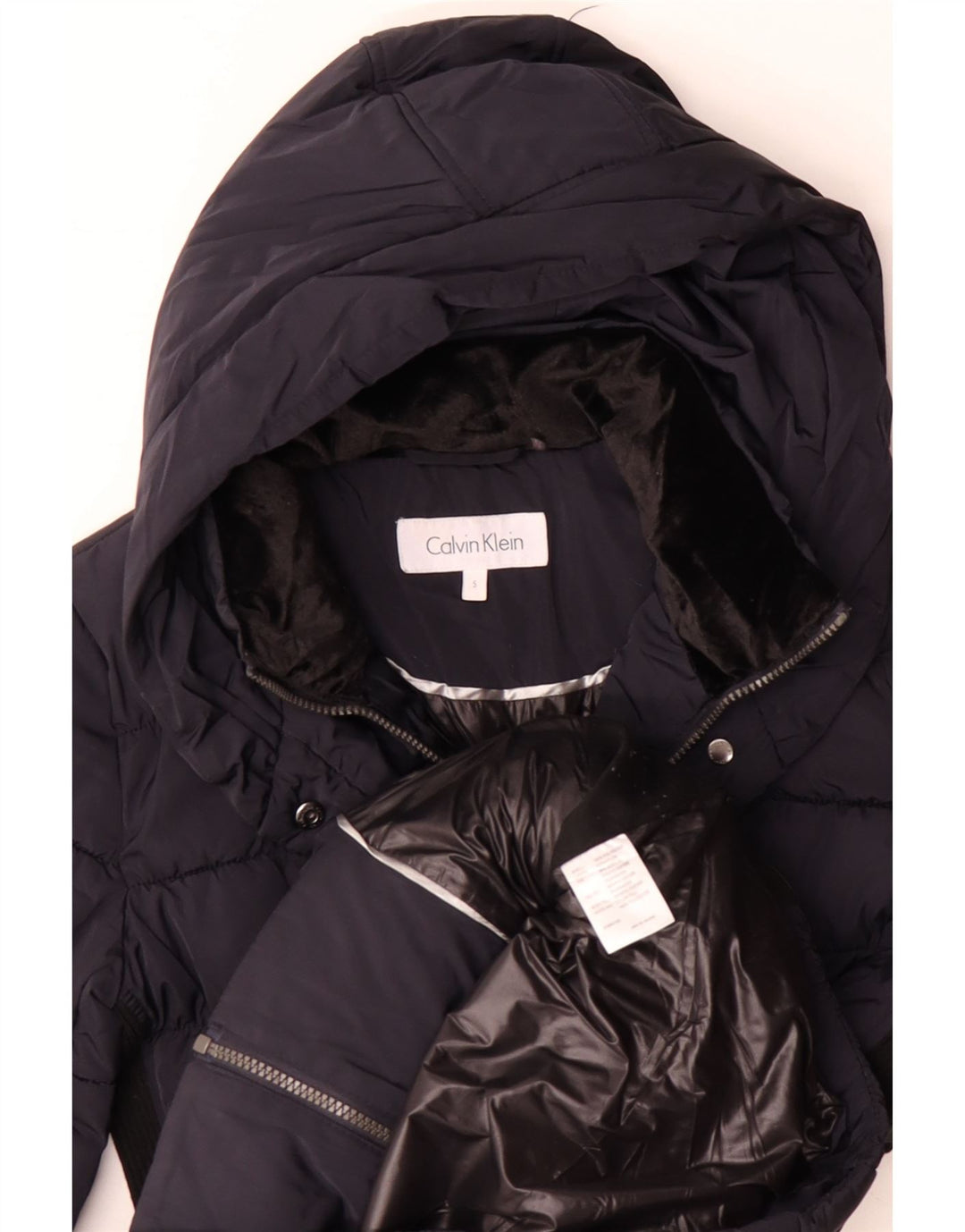 CALVIN KLEIN Cappotto imbottito oversize da donna UK 10 piccolo blu navy