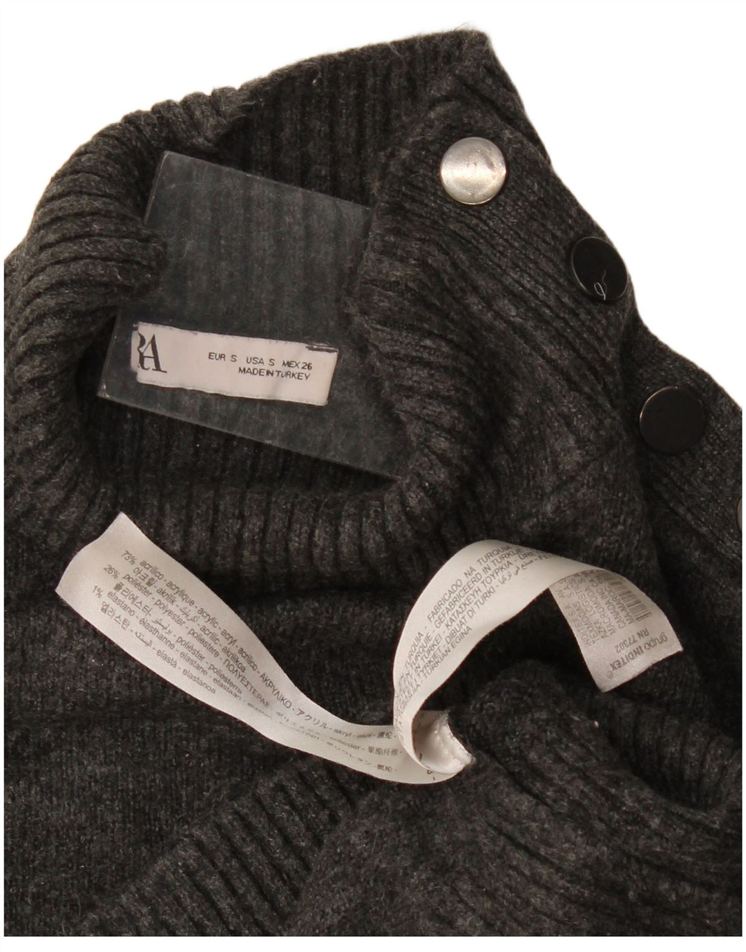 Maglione Zara da donna oversize corto con collo abbottonato UK 10 piccolo grigio