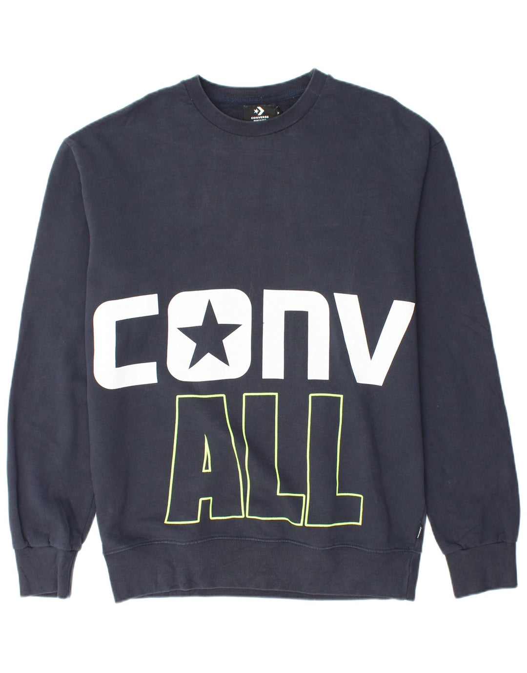 CONVERSE Mens Graphic Sweatshirt Jumper Large Navy Blue Cotton