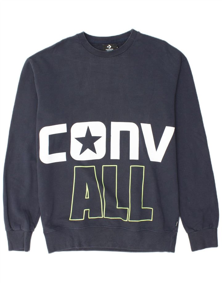 CONVERSE Mens Graphic Sweatshirt Jumper Large Navy Blue Cotton