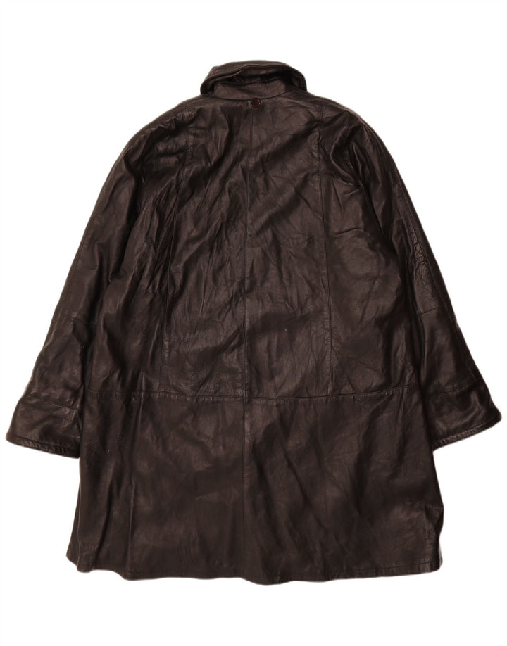Cappotto in pelle vestibilità ampia da donna vintage UK 14 Pelle nera media