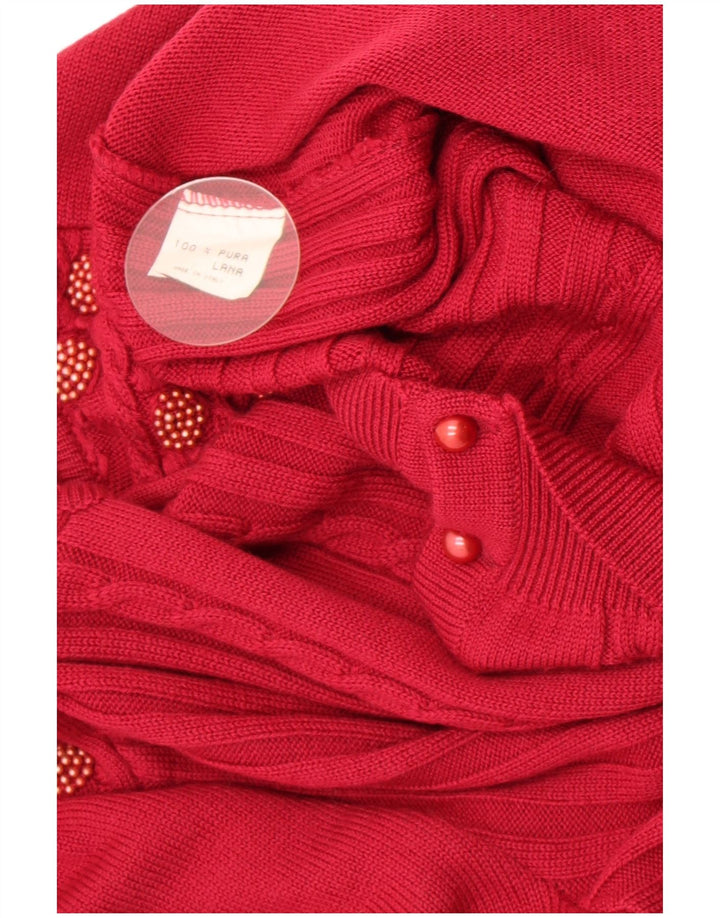Maglione cardigan da donna vintage UK 14 lana vergine rossa media