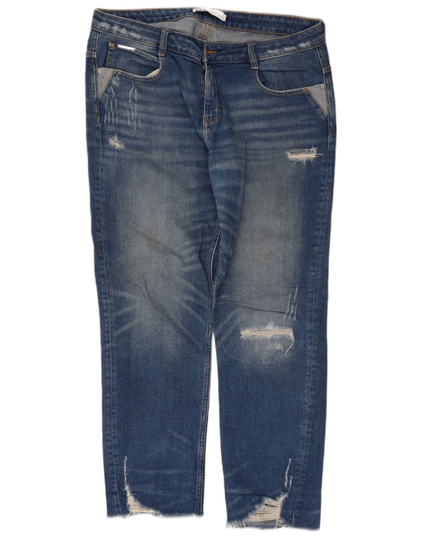 Jeans dritti invecchiati Zara da donna EU 42 Large W32 L28 Blu