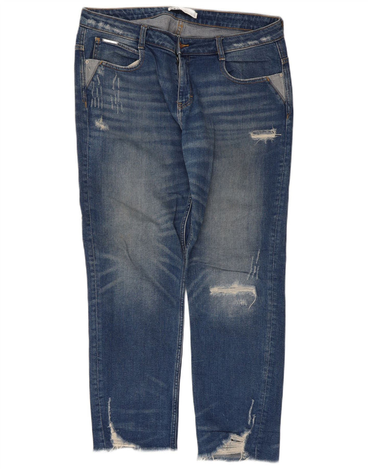 Jeans dritti invecchiati Zara da donna EU 42 Large W32 L28 Blu