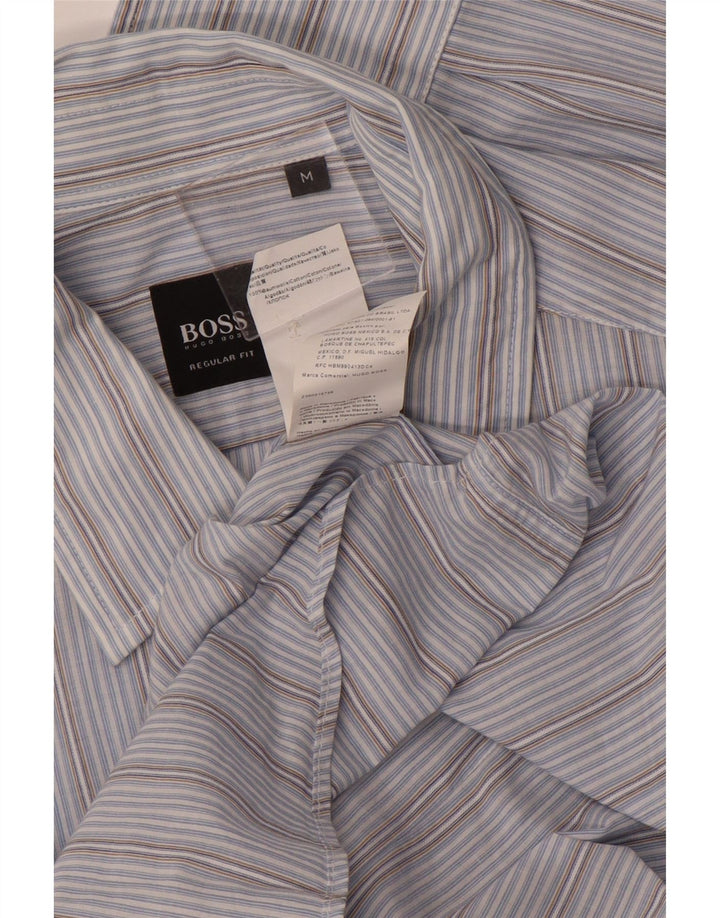 HUGO BOSS Mens Regular Fit Shirt Medium Blue Striped Cotton