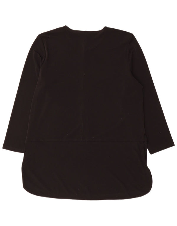Top tunica manica 3/4 da donna Ralph Lauren UK 16 grande poliestere nero