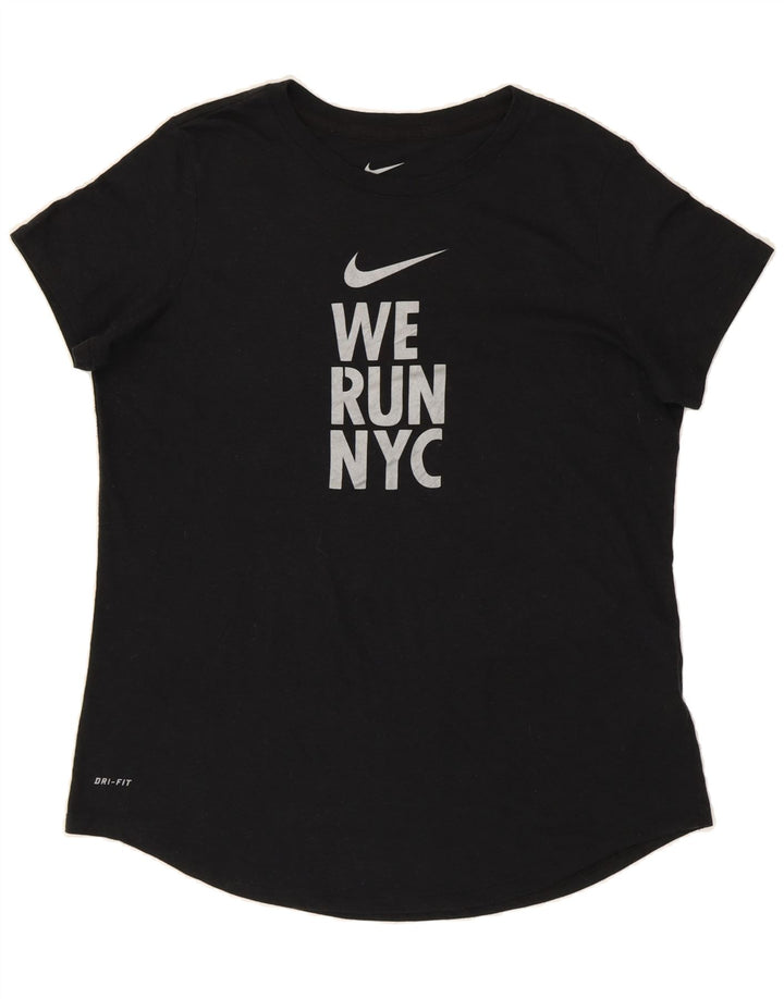 NIKE Womens Dri Fit Graphic T-Shirt Top UK 14 Large Black Polyester Vintage Nike and Second-Hand Nike from Messina Hembry 