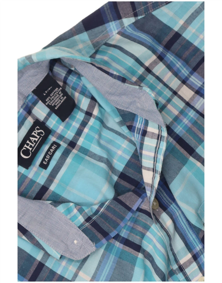 Chaps - Camicia a maniche corte da uomo, facile da pulire, in cotone a quadri blu grande