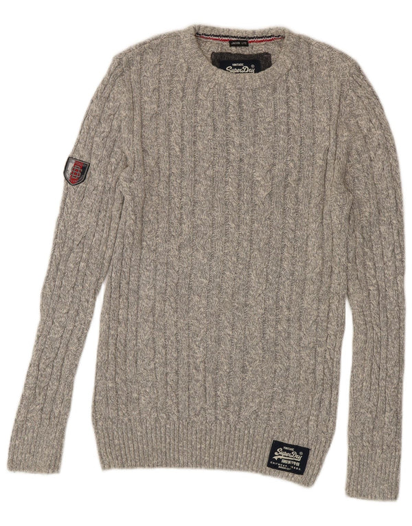 Maglione da uomo girocollo Superdry in cotone chiazzato grigio piccolo
