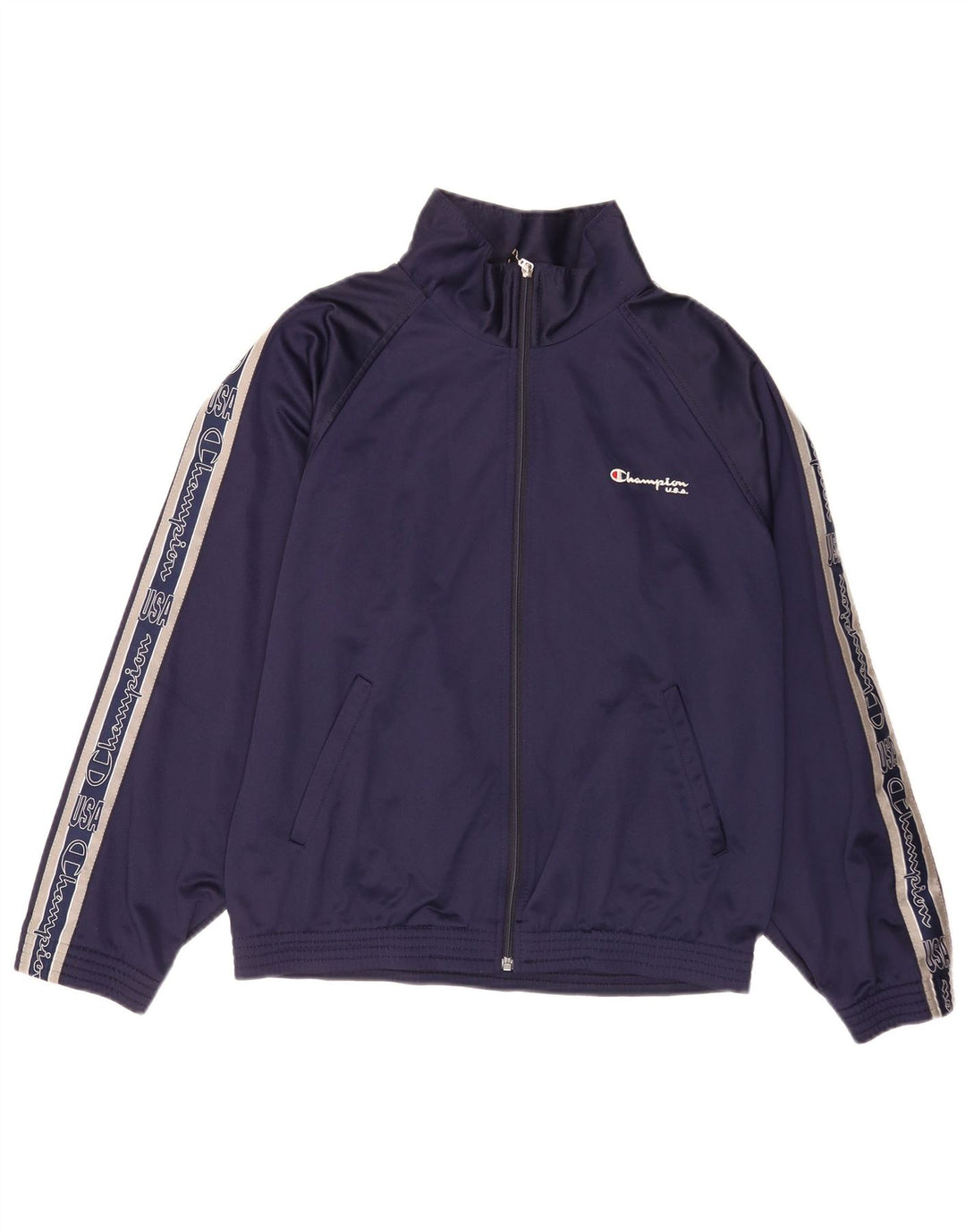 Giacca da ginnastica grafica da uomo Champion piccola in poliestere blu navy