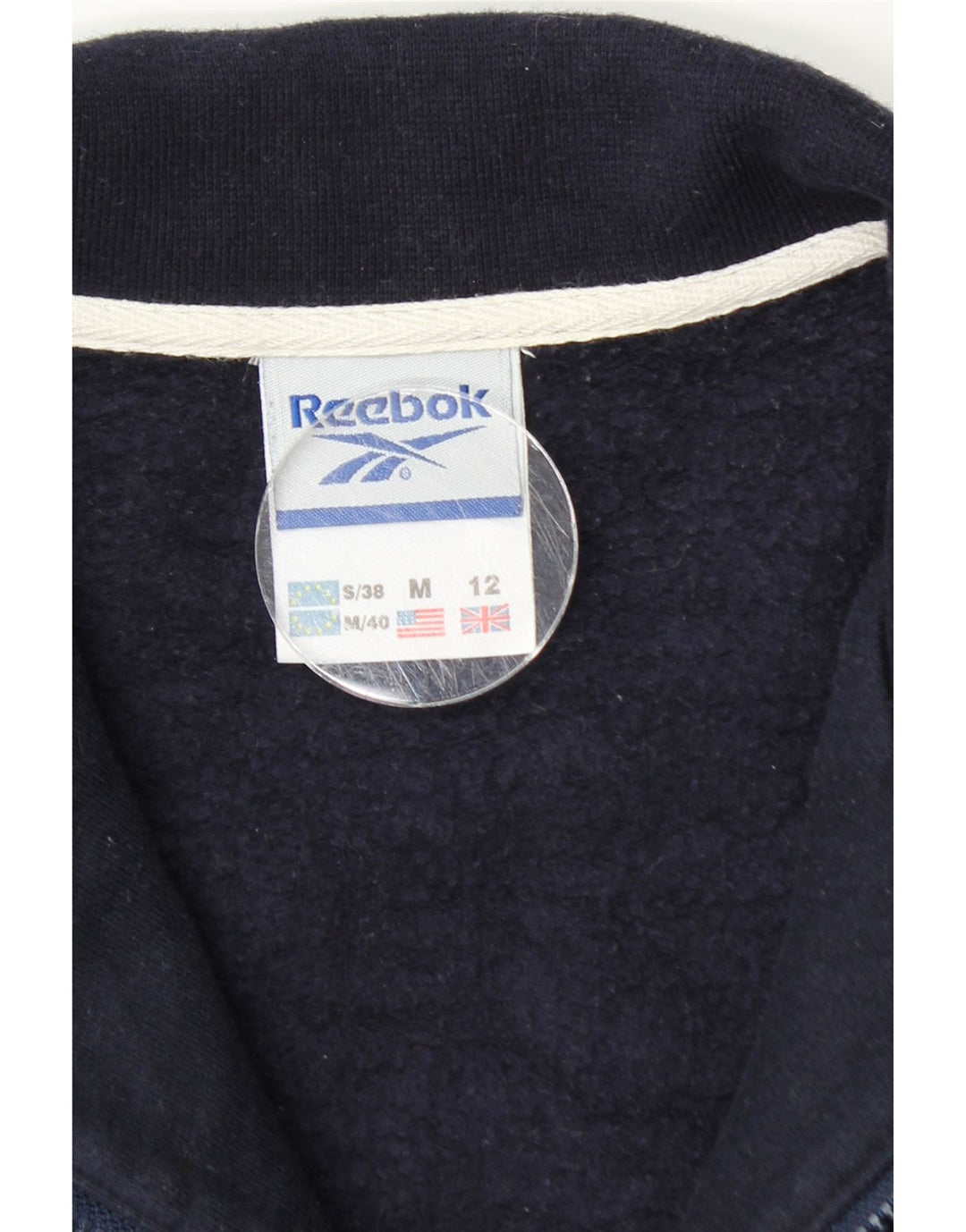 Felpa Reebok da donna con collo con zip, maglione UK 12, cotone medio blu navy