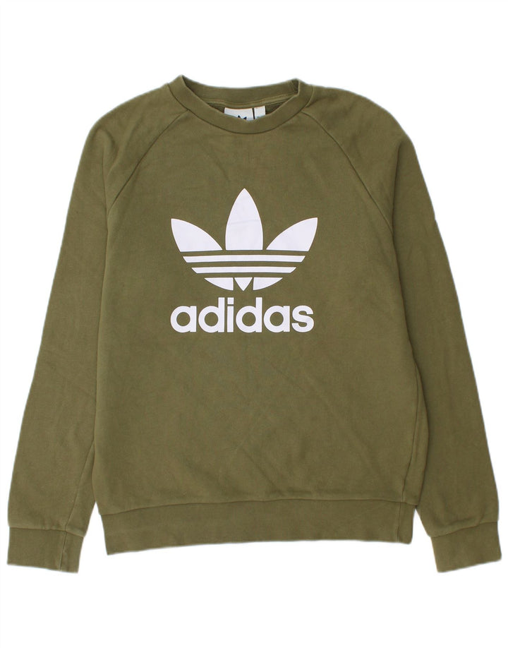 Felpa con grafica Adidas da uomo, piccola, in cotone kaki