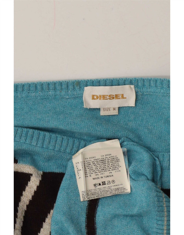 Maglione maglione con scollo a barca da donna Diesel UK 14 Lana geometrica blu medio