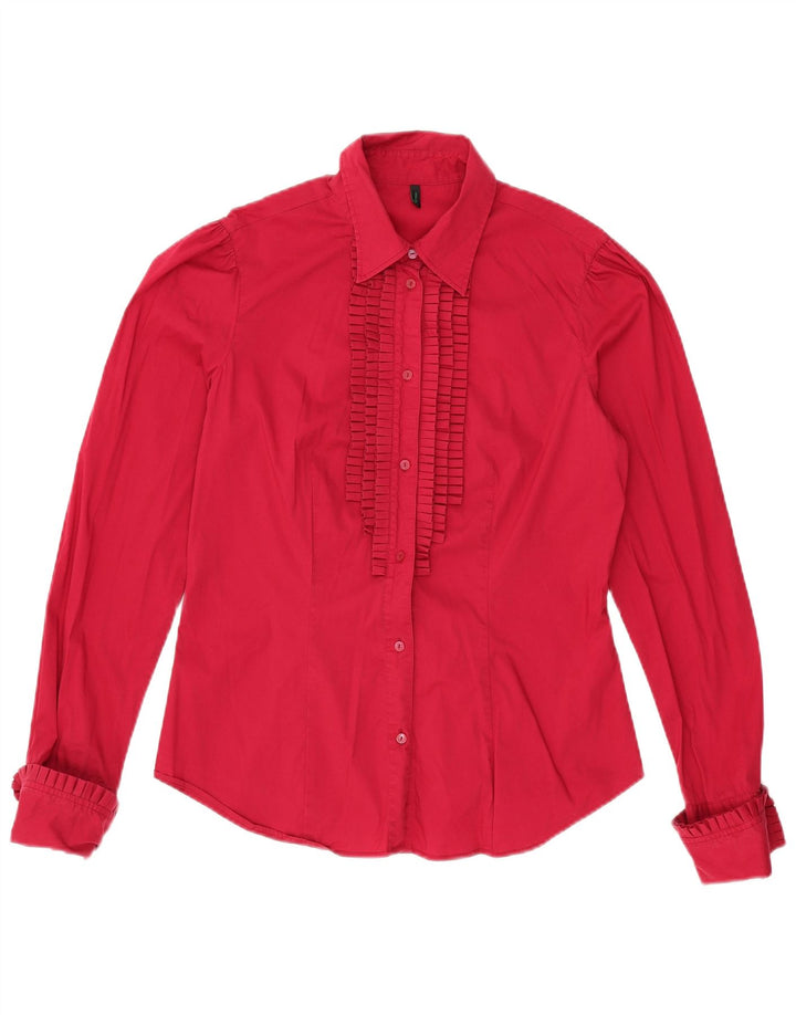 BENETTON Camicetta da donna UK 16 grande cotone rosso