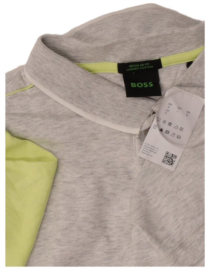 Polo Hugo Boss da uomo dalla vestibilità regolare, grande, in cotone color block grigio