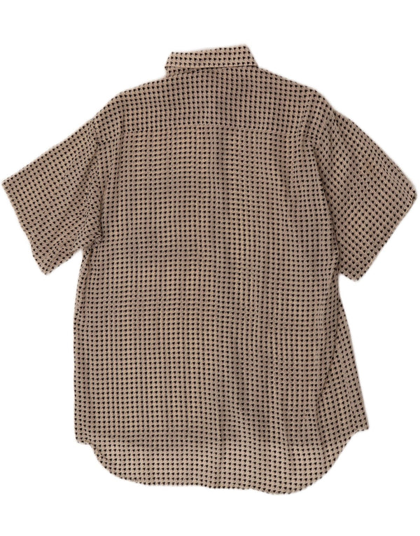 Camicia a maniche corte lunga da donna vintage UK 16 grande pied de poule bianco