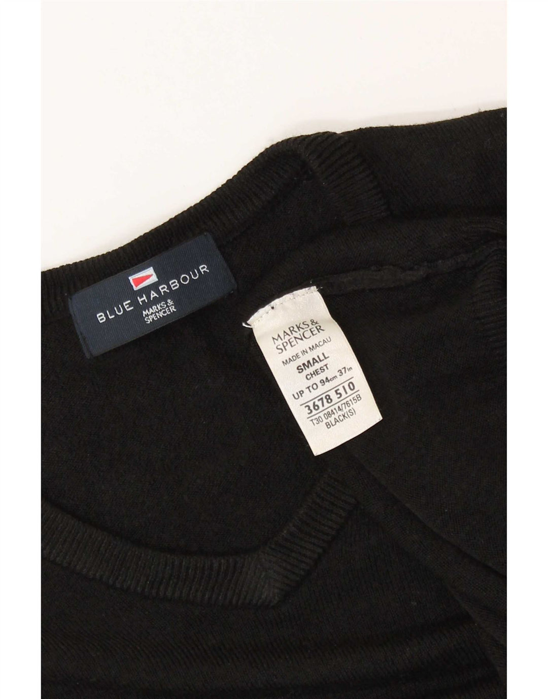 Maglione da uomo con scollo a V blu Harbour Marks & Spencer piccolo acrilico nero