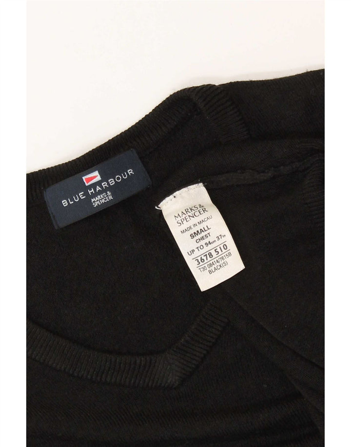 Maglione da uomo con scollo a V blu Harbour Marks & Spencer piccolo acrilico nero