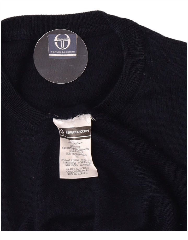 Sergio Tacchini Maglione da uomo girocollo in lana vergine blu navy medio